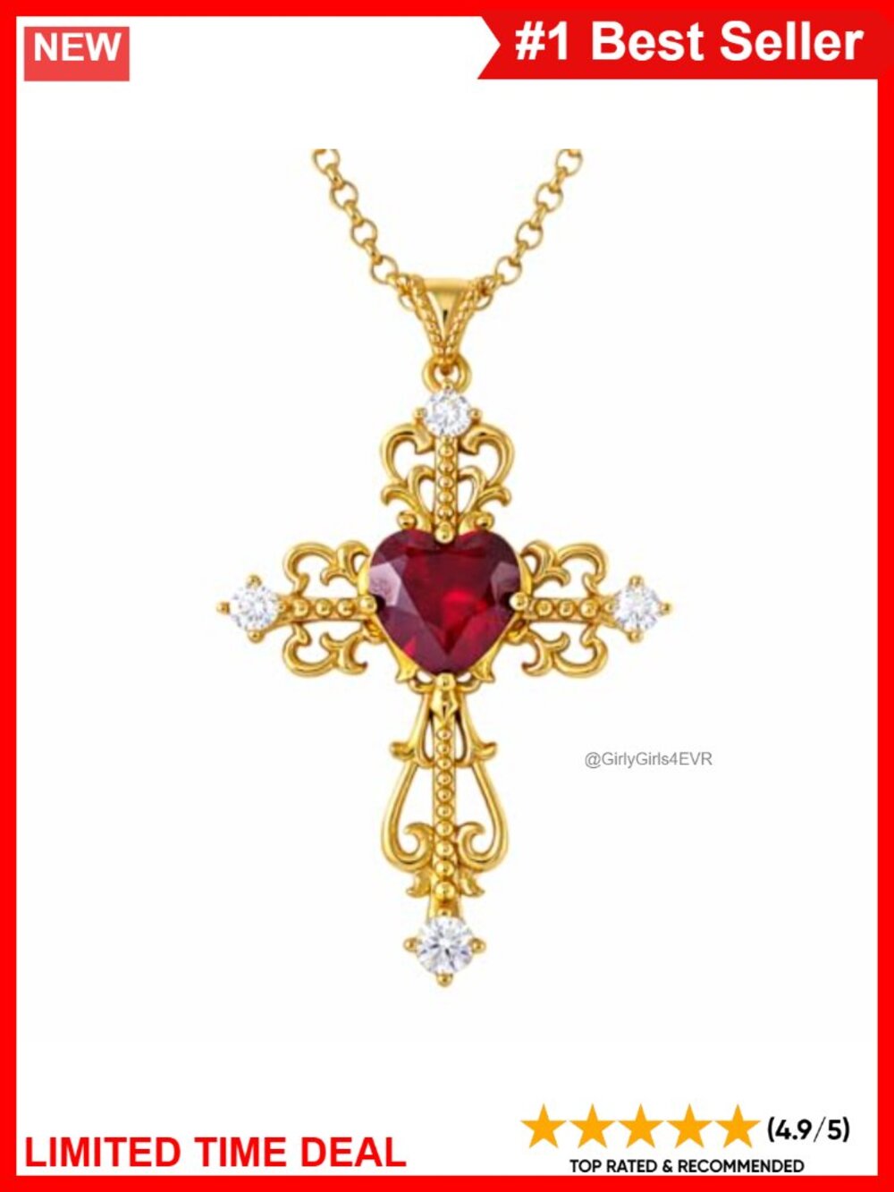 925 Sterling Silver Cross Necklace Lab Grown Ruby Moissanite Pendant